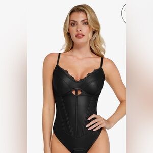 GUC Popilush Shapewear Faux Leather Hourglass Cutout Corset Bodysuit XXL